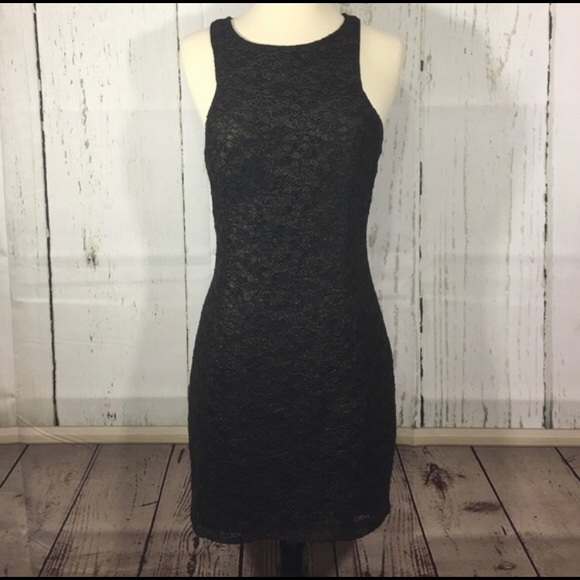 Lush Dresses & Skirts - Lush NWOT Black/Gold Lace Fully Lined Dress